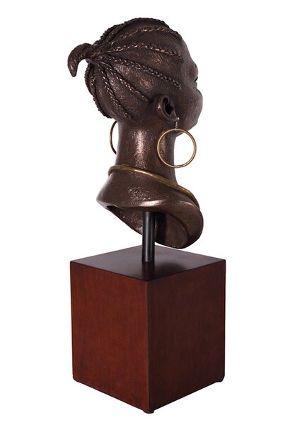 African Queen Bust on Stand Sculpture Cultural heritage of a woman